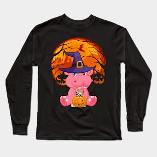 Hippopotamus pumpkin witch Long Sleeve T-Shirt